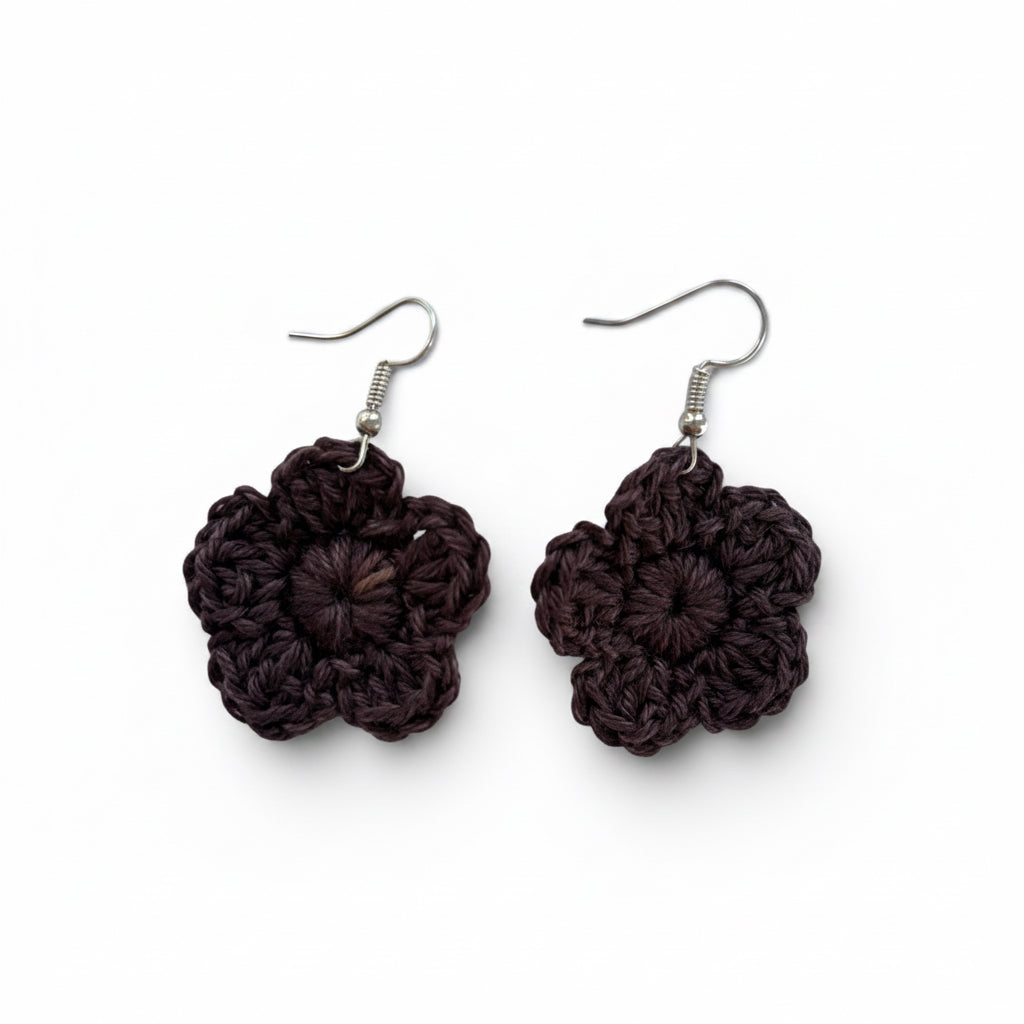 Pair of purple crochet flower earrings